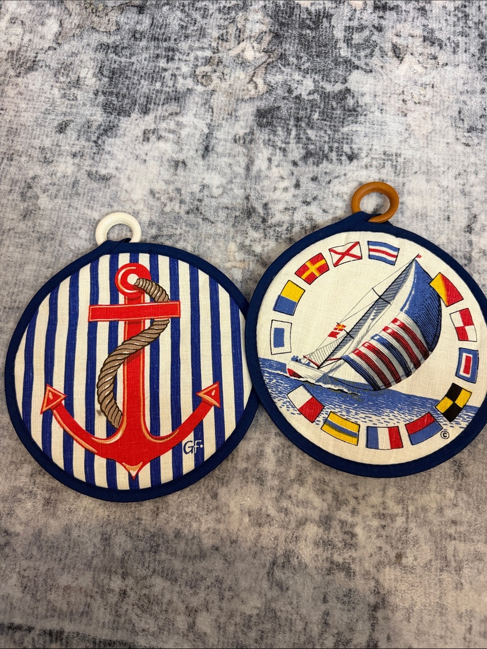 Nautical sailboat and anchor potholders set of 2